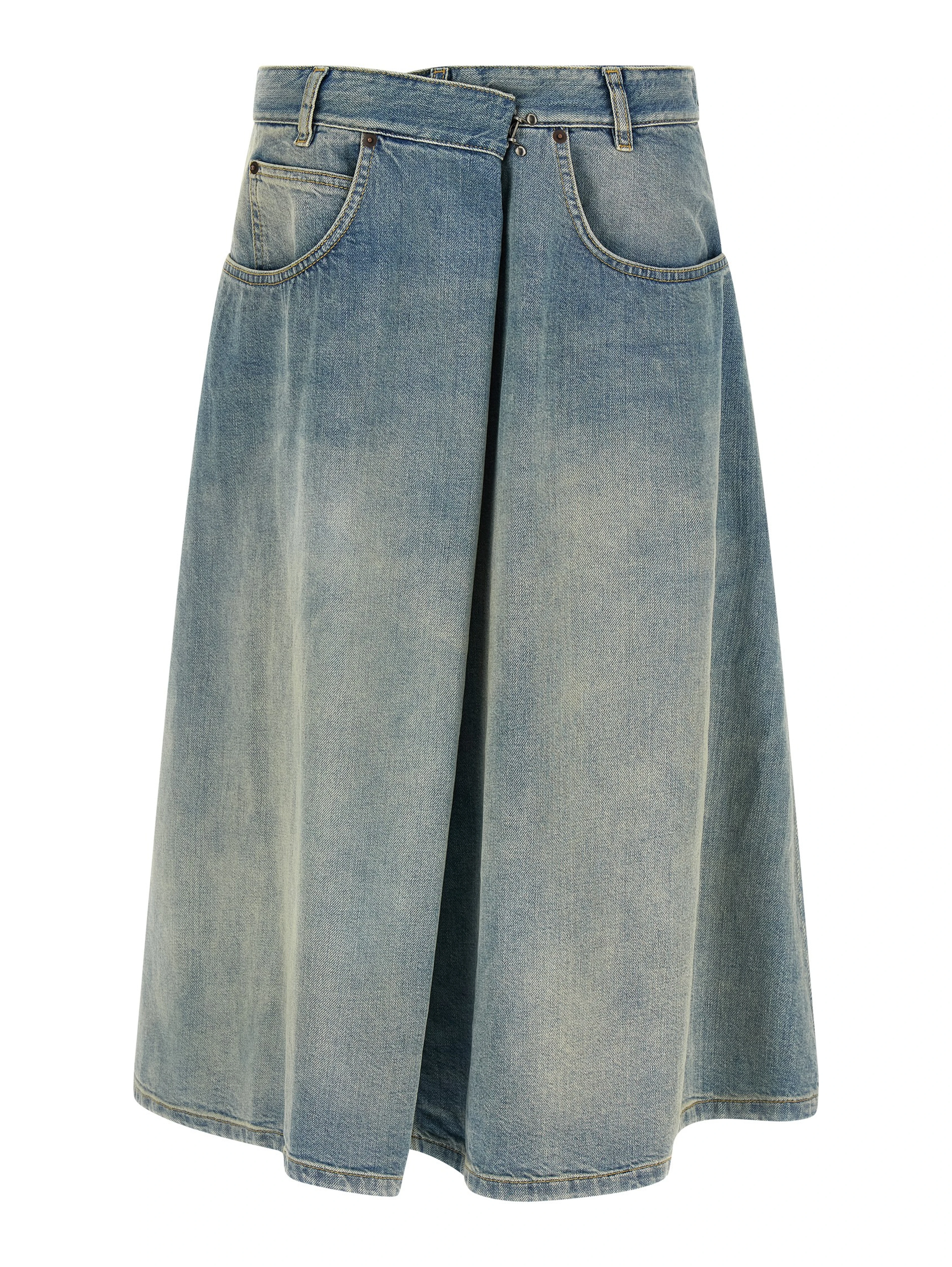 Blue Cotton Midi Skirt