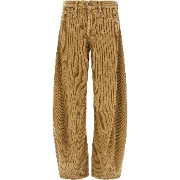 Beige Cotton Casual Pants