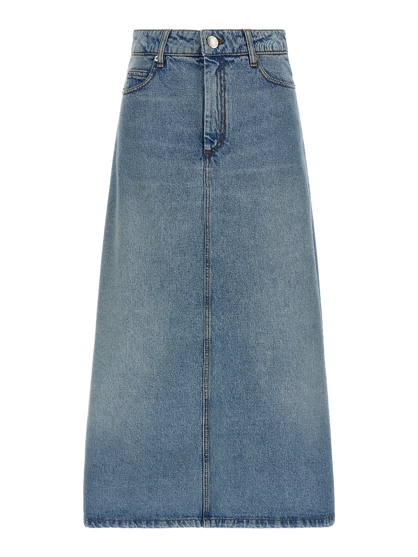 Blue Cotton Midi Skirt
