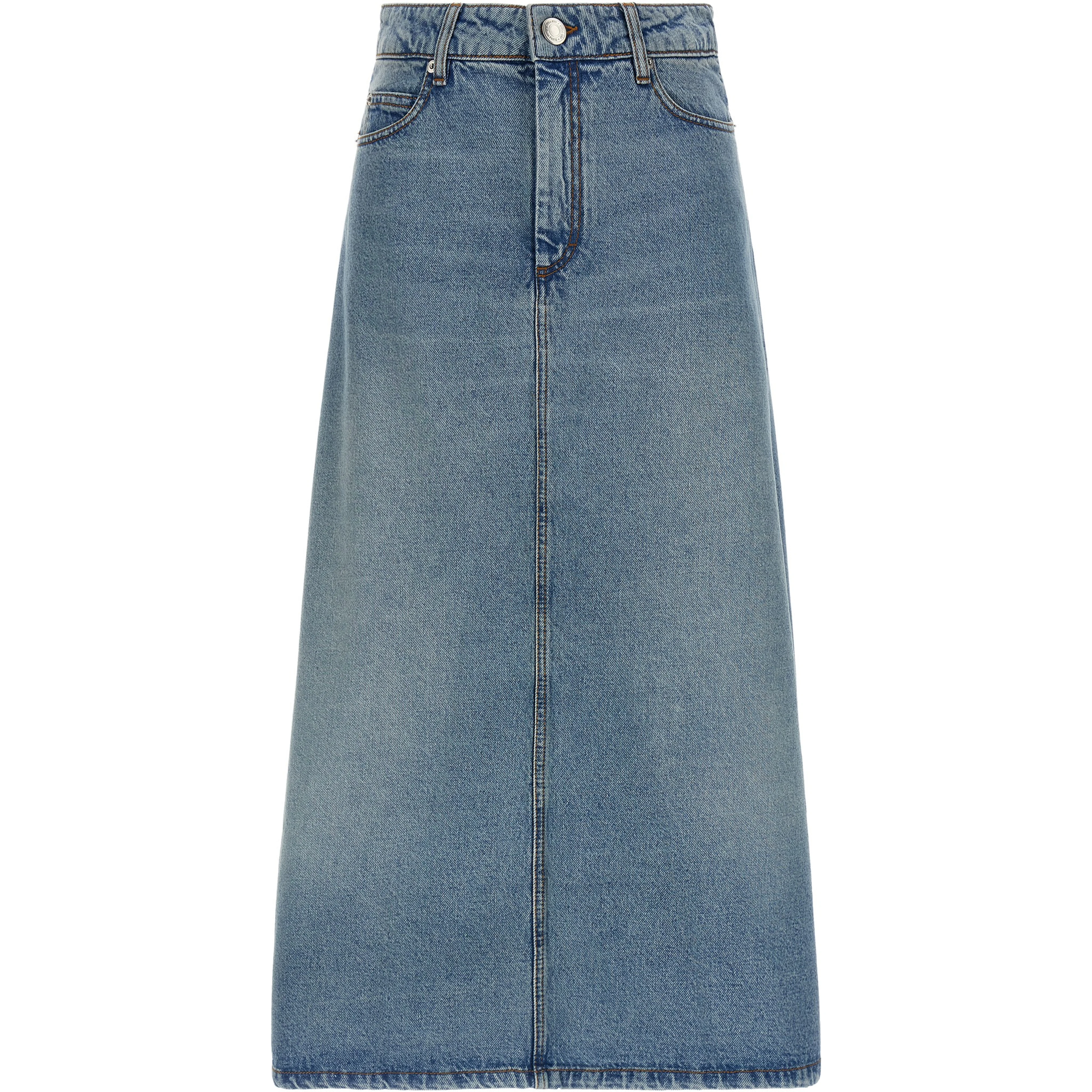 Blue Cotton Midi Skirt