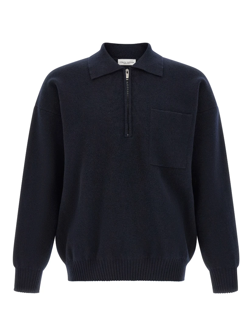 Blue Merino Wool Polo Shirt