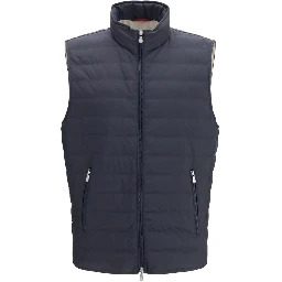 Blue Polyester Sleeveless Jacket