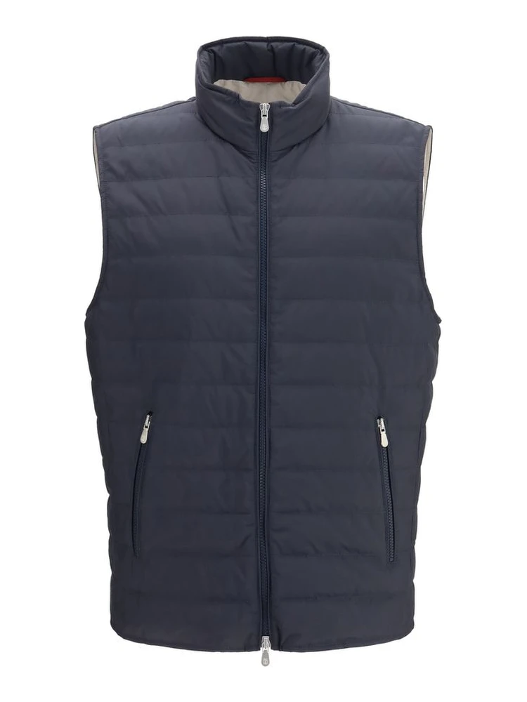 Blue Polyester Sleeveless Jacket