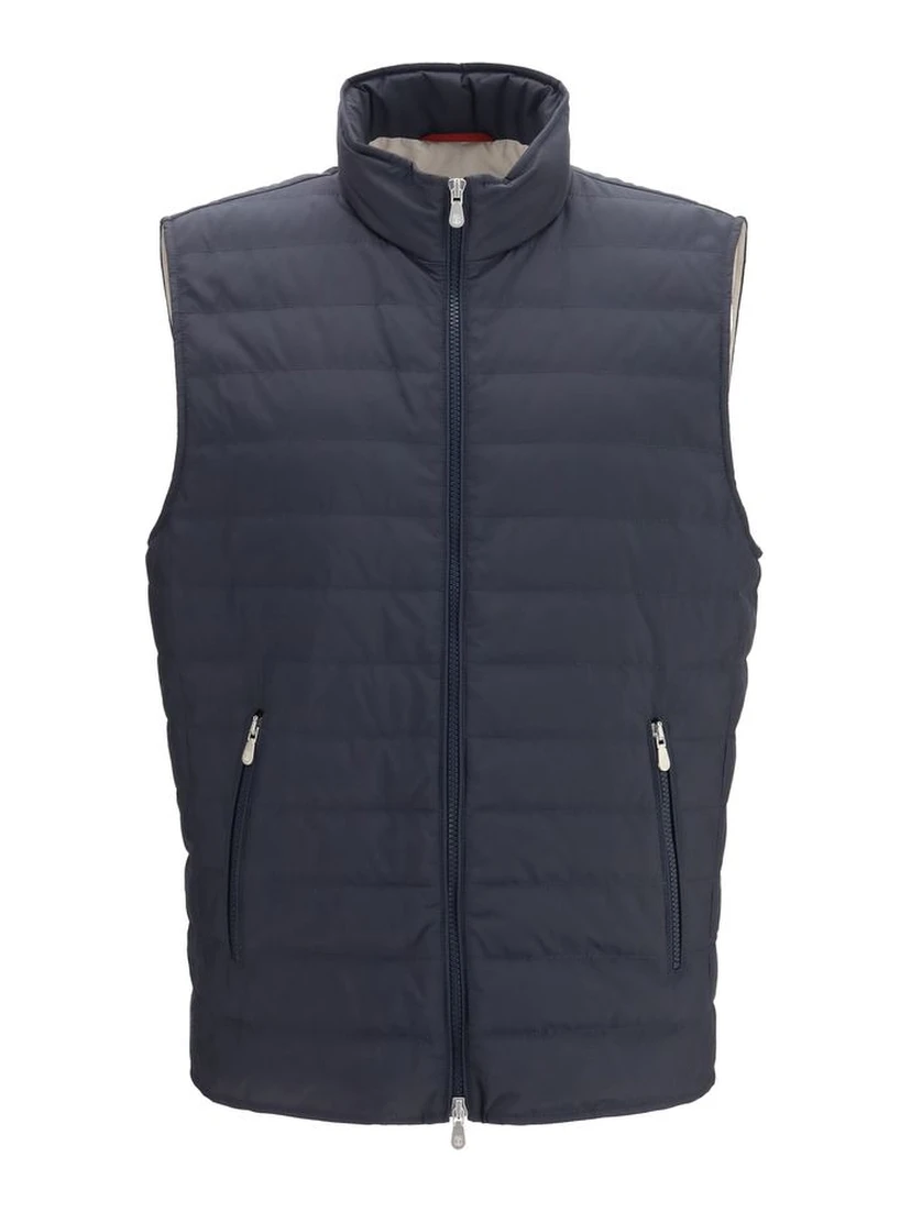 Blue Polyester Sleeveless Jacket
