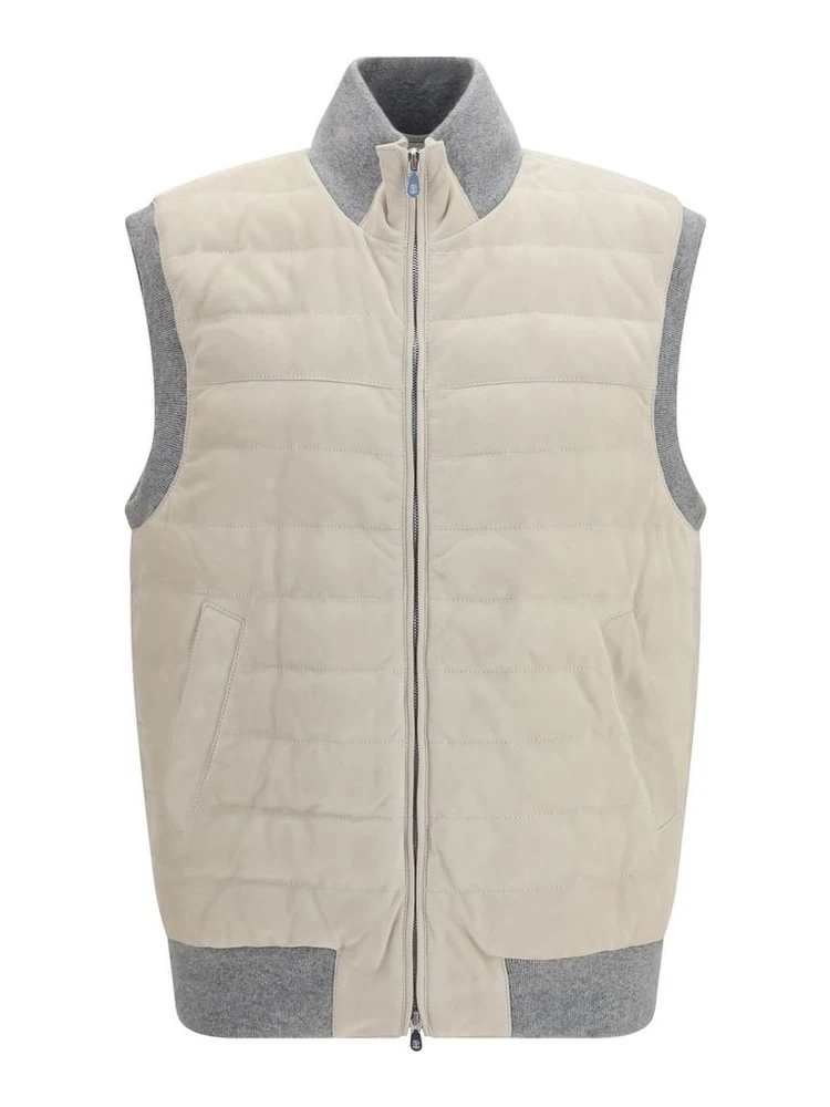 Beige Calf Leather Bos Taurus Sleeveless Jacket