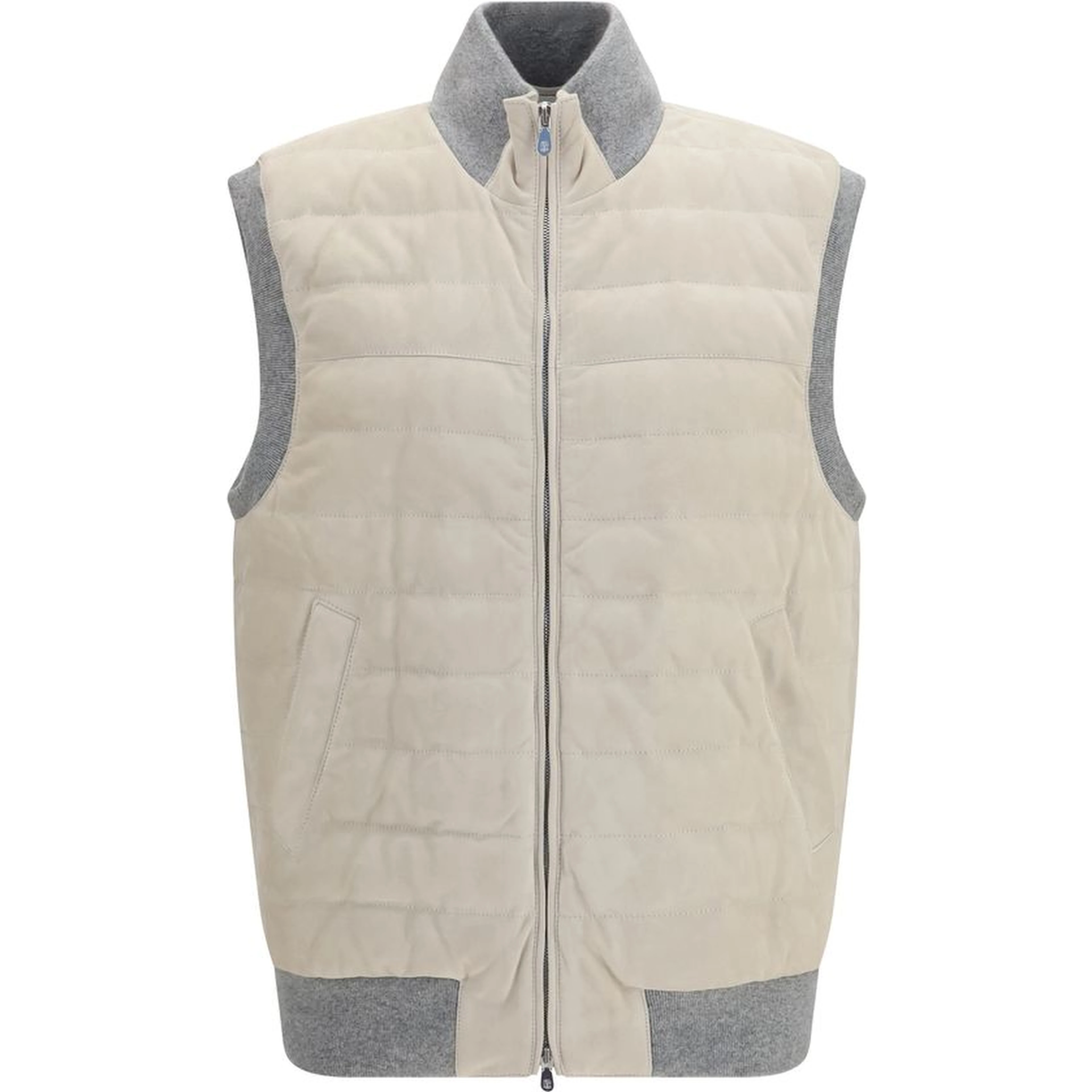 Beige Calf Leather Bos Taurus Sleeveless Jacket