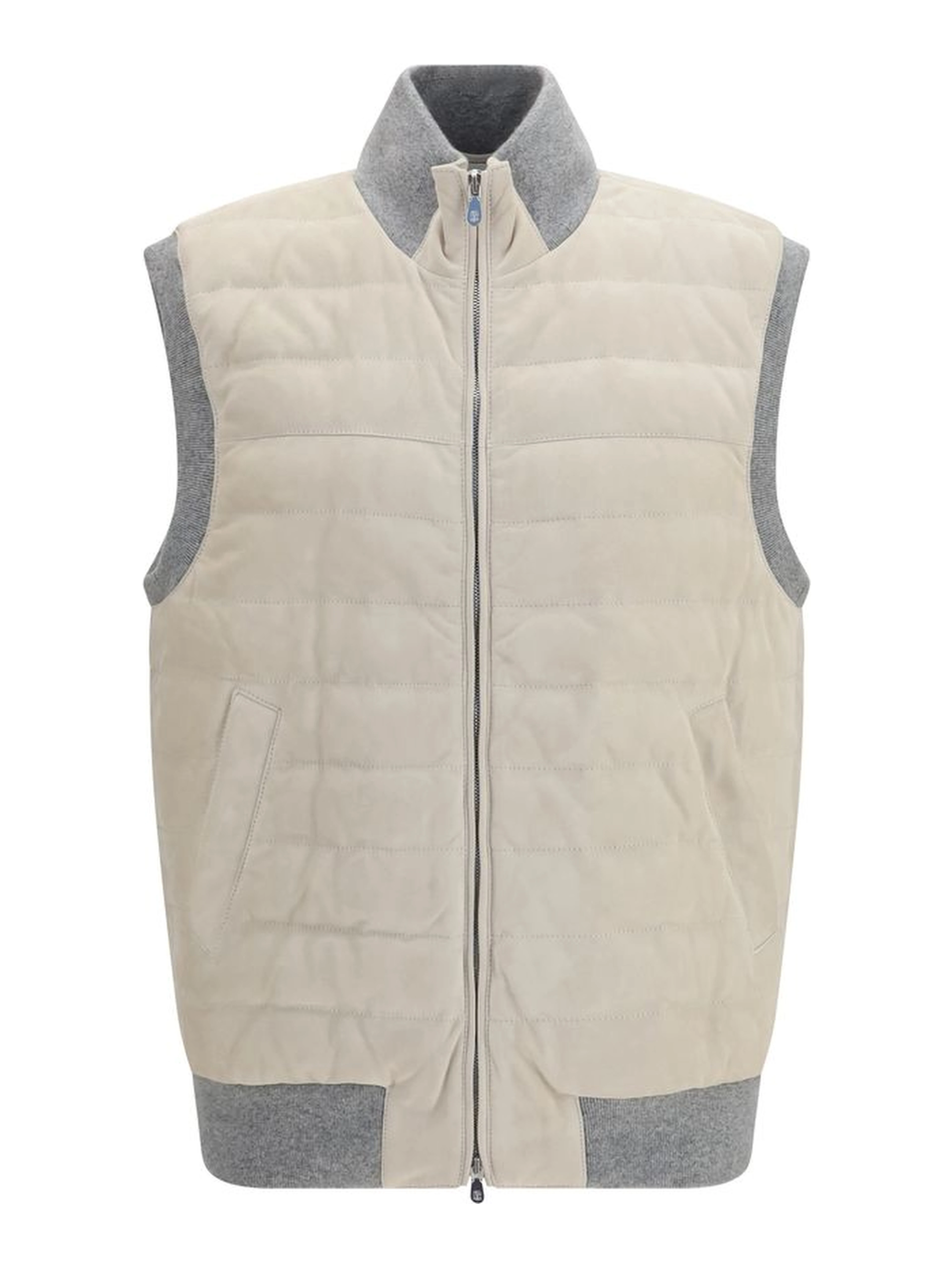 Beige Calf Leather Bos Taurus Sleeveless Jacket