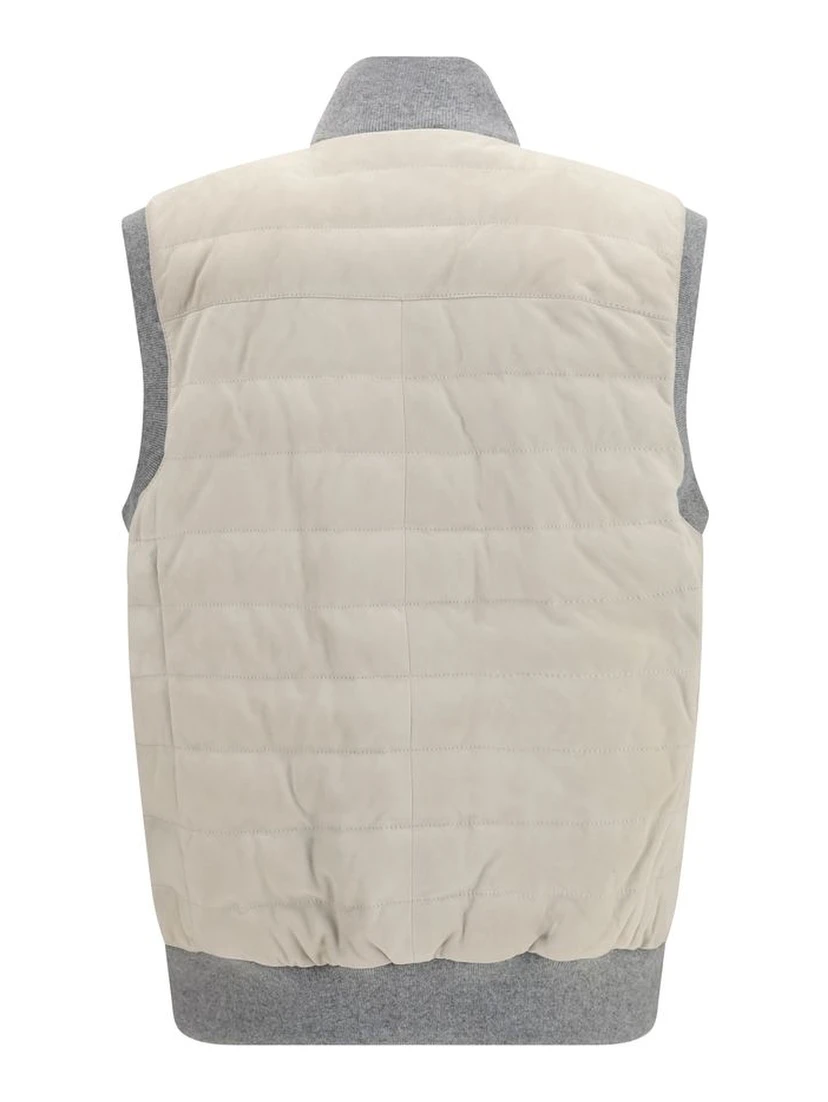Beige Calf Leather Bos Taurus Sleeveless Jacket