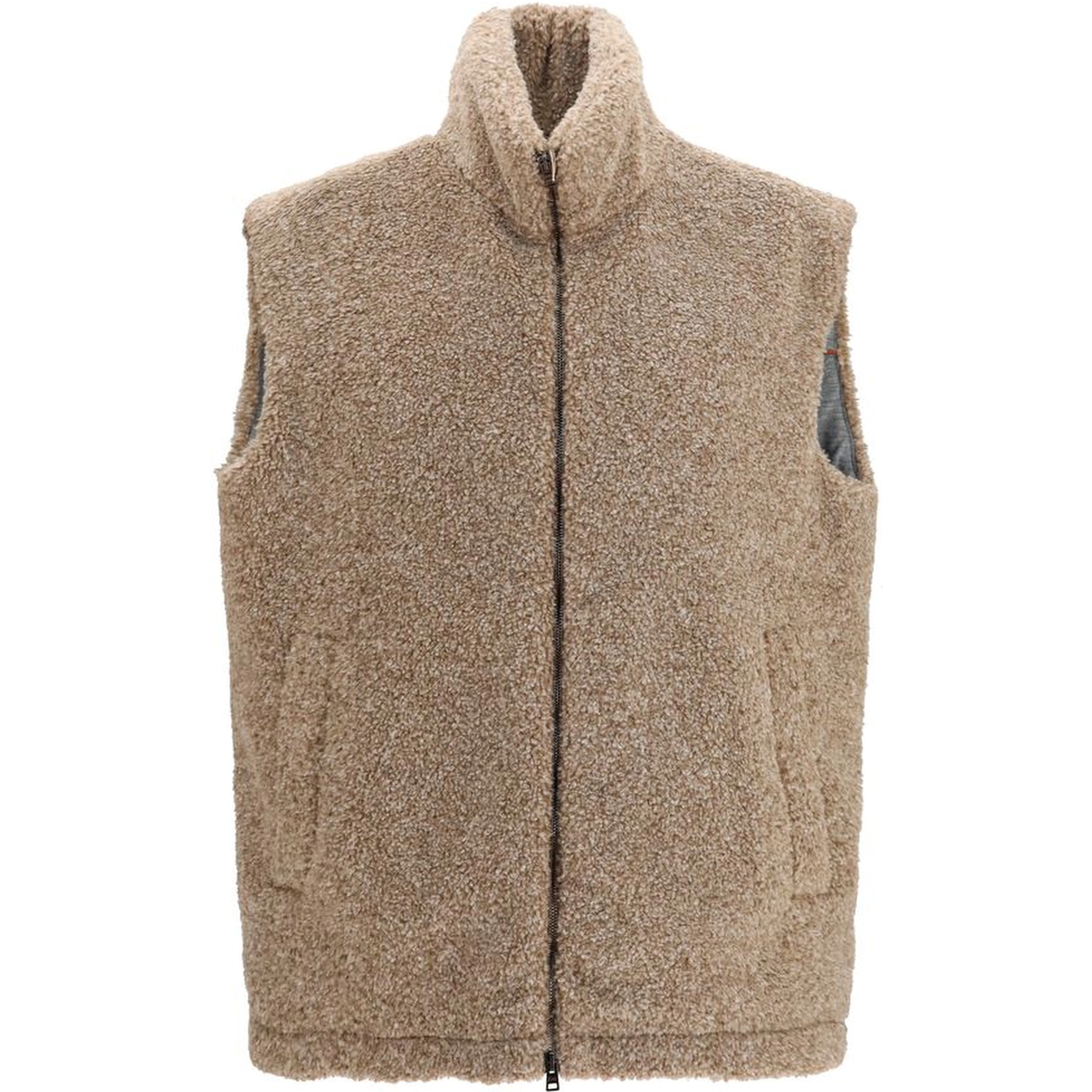 Beige Polyester Sleeveless Jacket