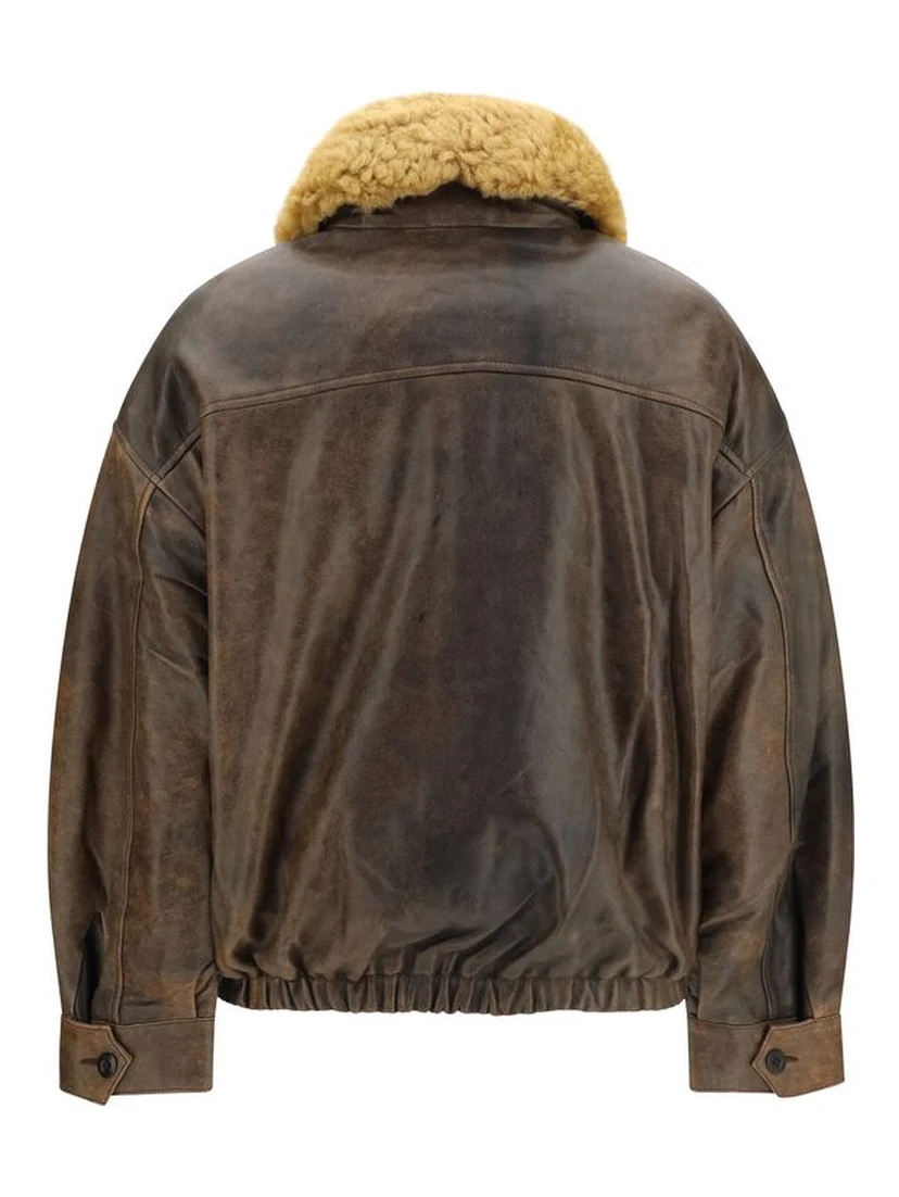 Brown Lamb Ovis Aries Aries Leather Jacket
