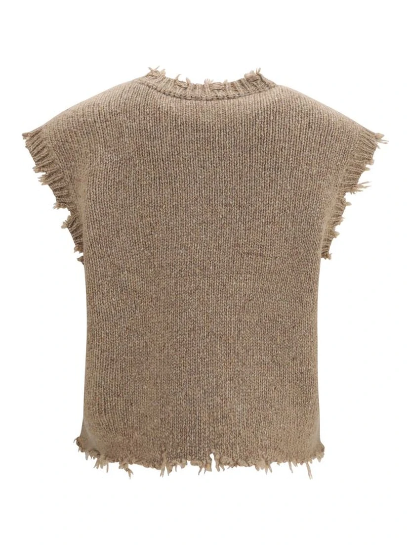 Beige Cashmere Sleeveles Sweater