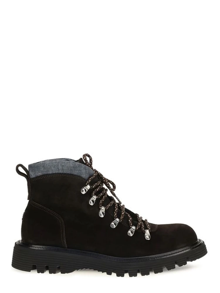 Brown Suede Leather Lace-Up Boots