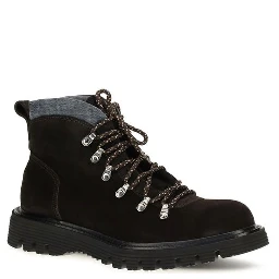 Brown Suede Leather Lace-Up Boots