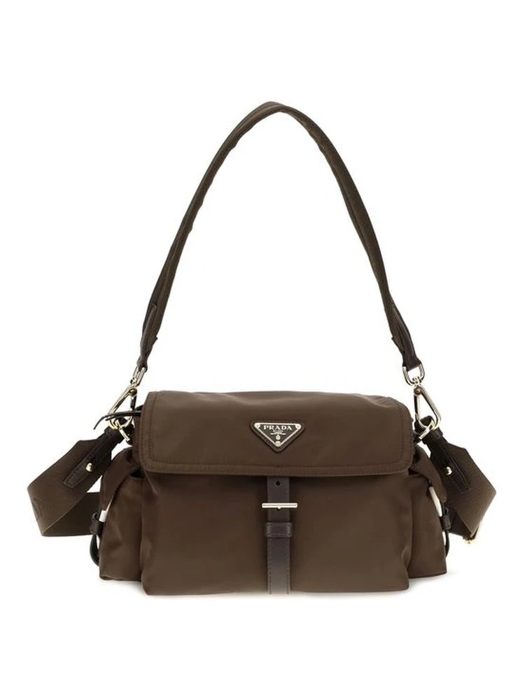 Brown Recycled Polyamide Shoulder Bag