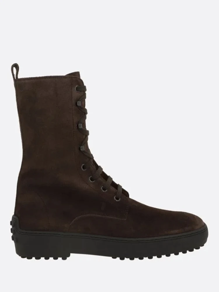 Winter ankle boot with rubber studs in suede leather