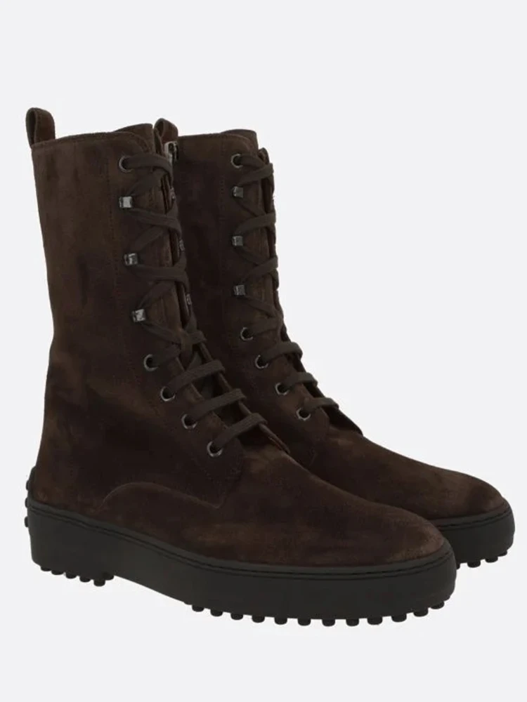 Winter ankle boot with rubber studs in suede leather alternative