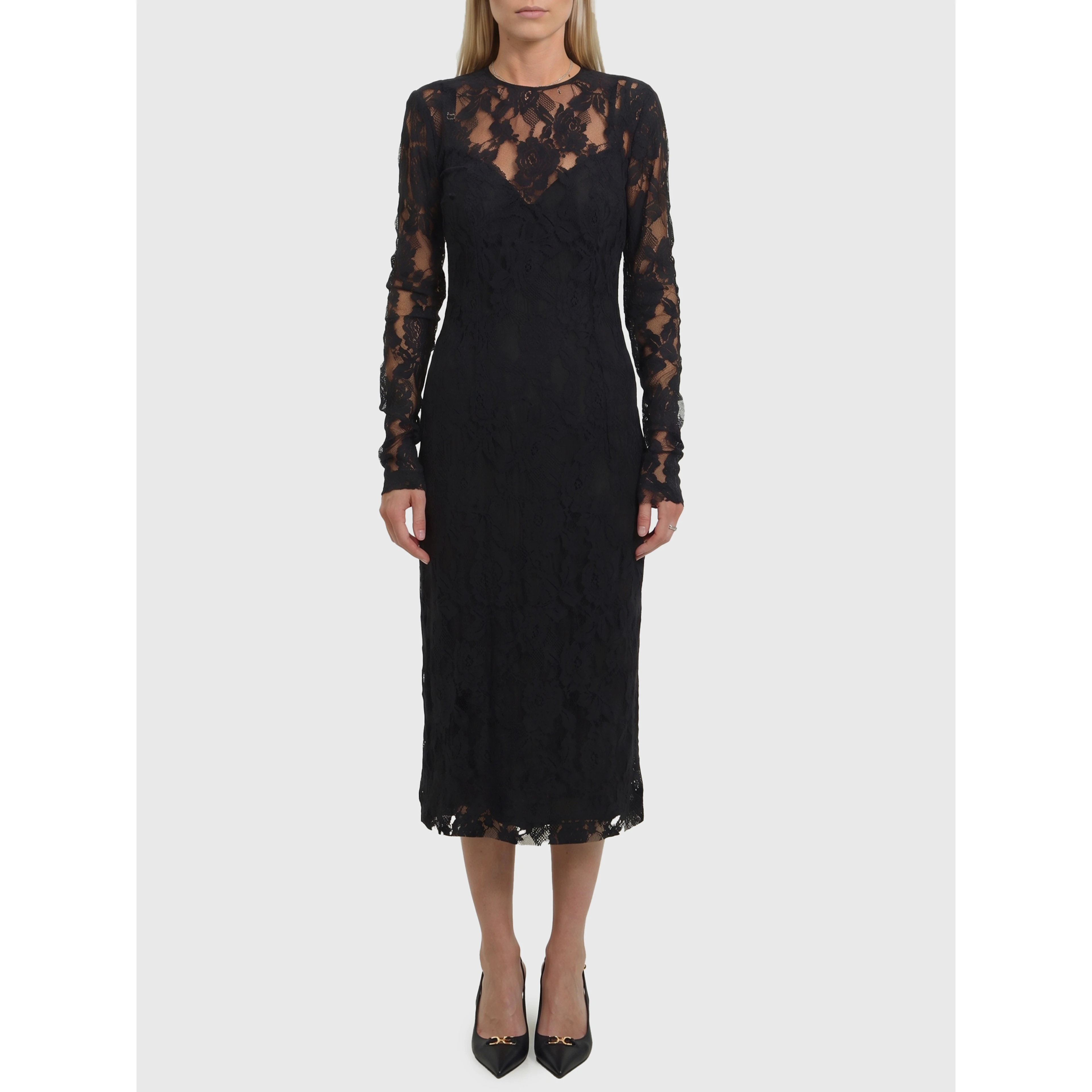 Black midi lace dress