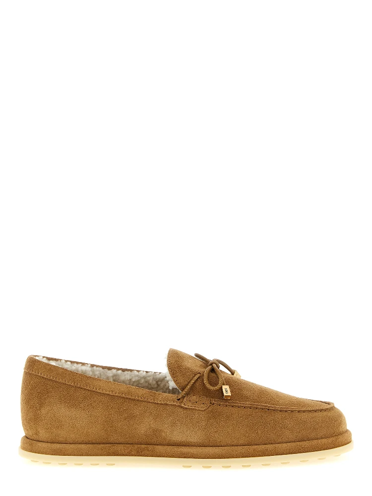 Beige Calfskin Slip-On Loafers