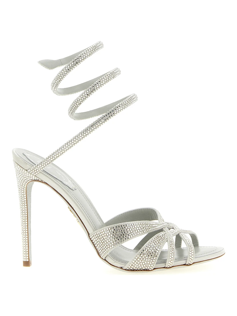 Silver Viscose Stiletto Heel Sandals
