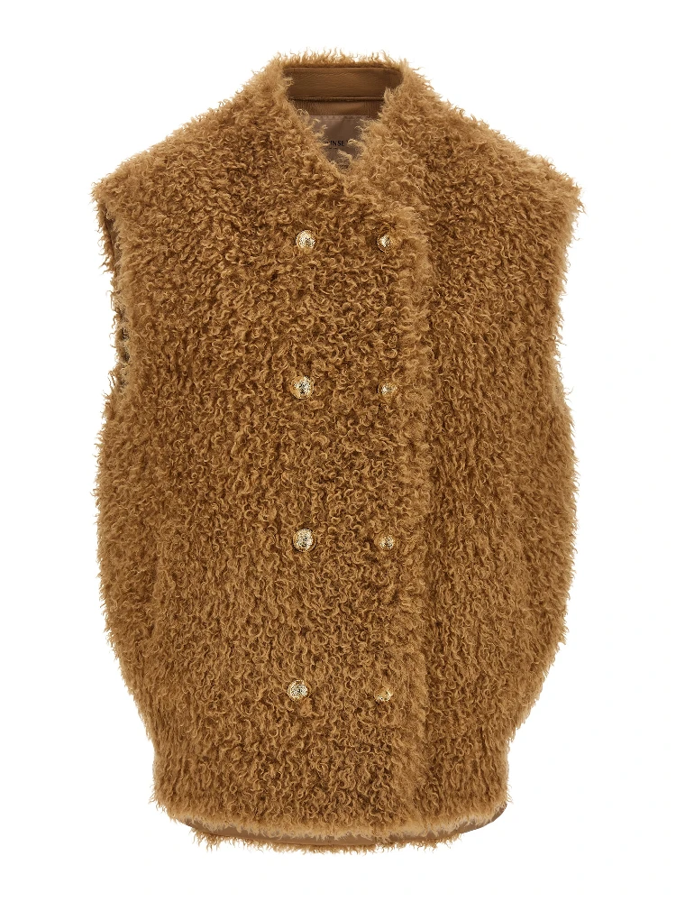 Brown Polyester Sleeveless Jacket