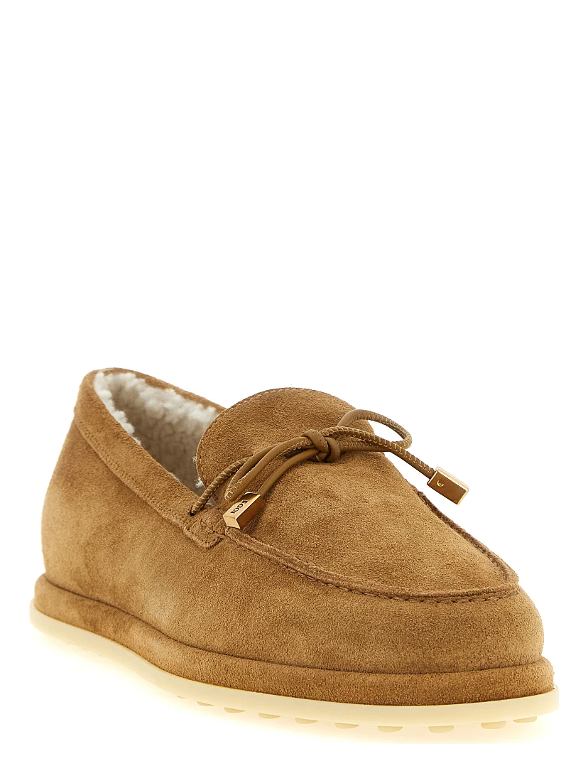 Beige Calfskin Slip-On Loafers