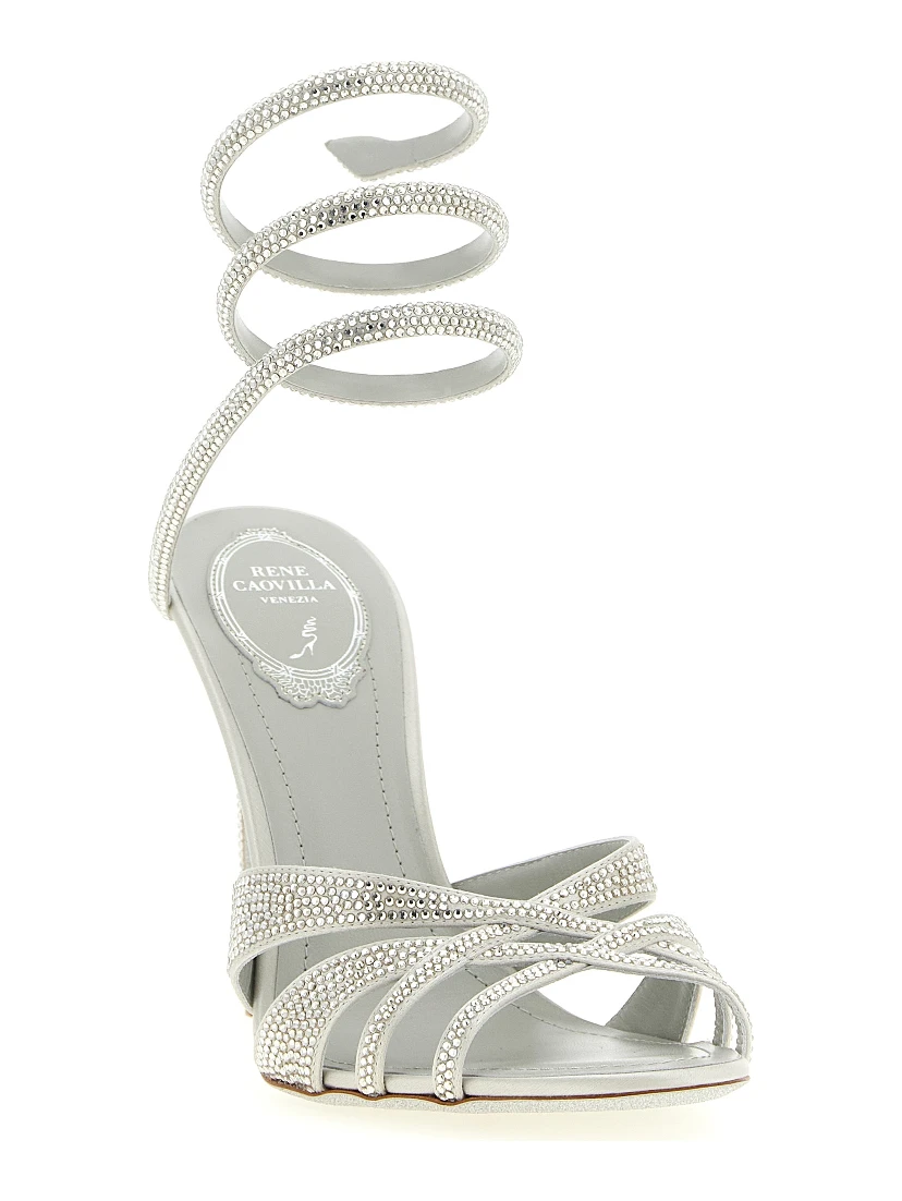 Silver Viscose Stiletto Heel Sandals