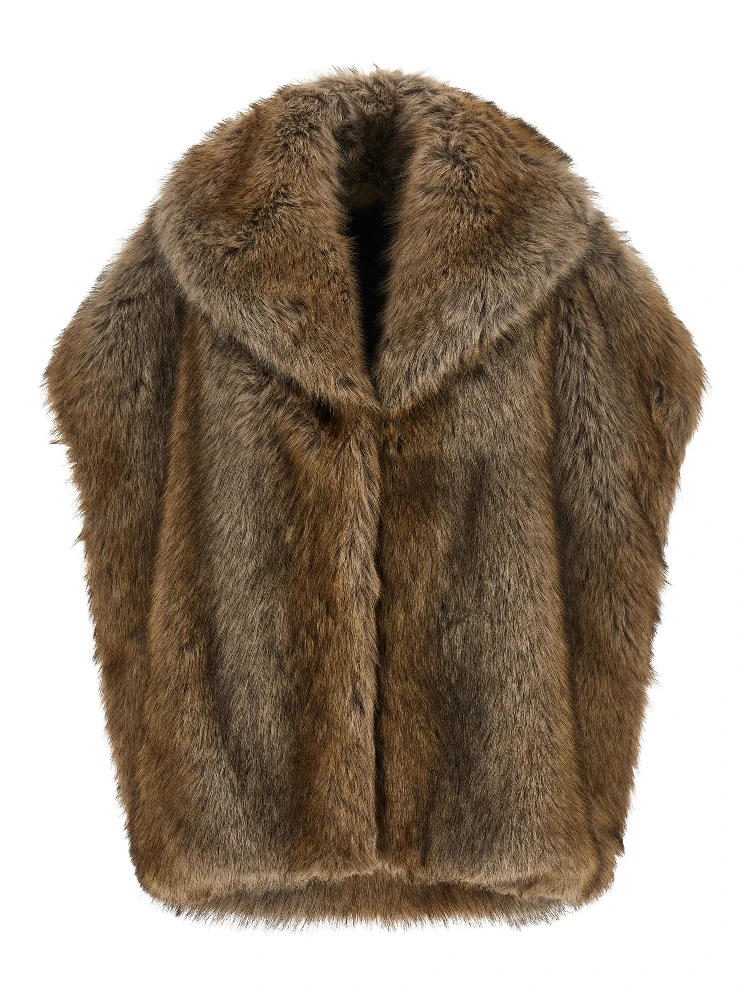 Brown Polyester Sleeveless Jacket