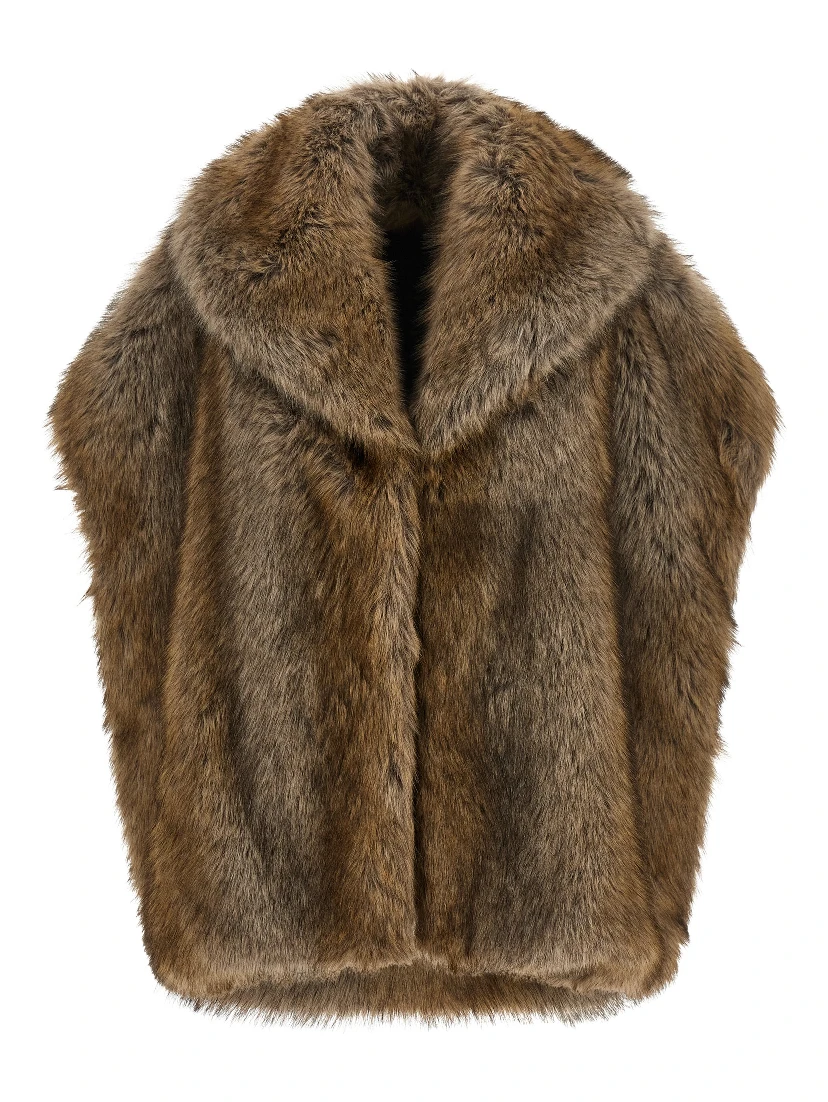 Brown Polyester Sleeveless Jacket
