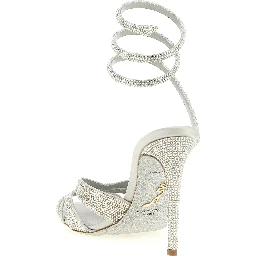 Silver Viscose Stiletto Heel Sandals