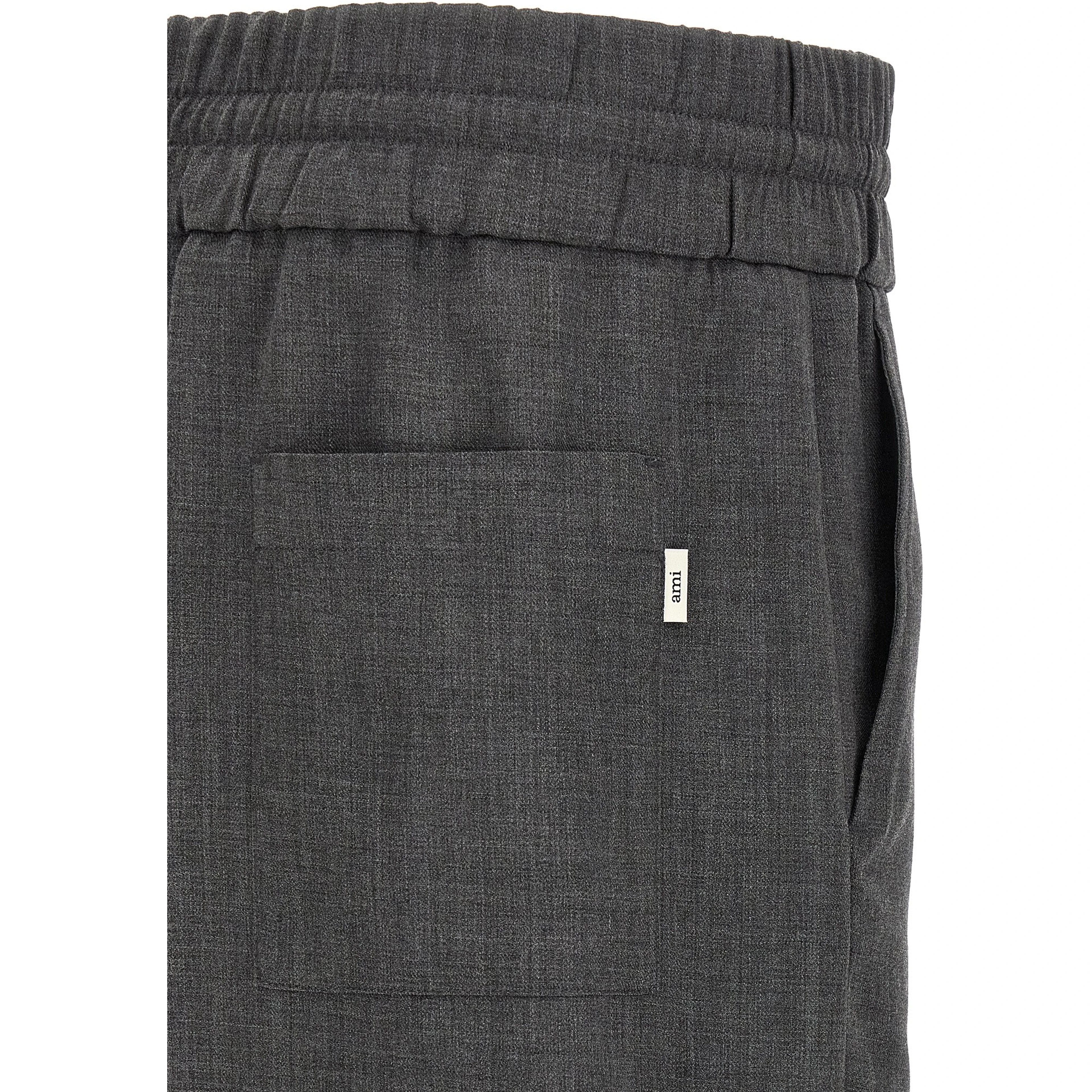 Gray Virgin Wool Casual Pants