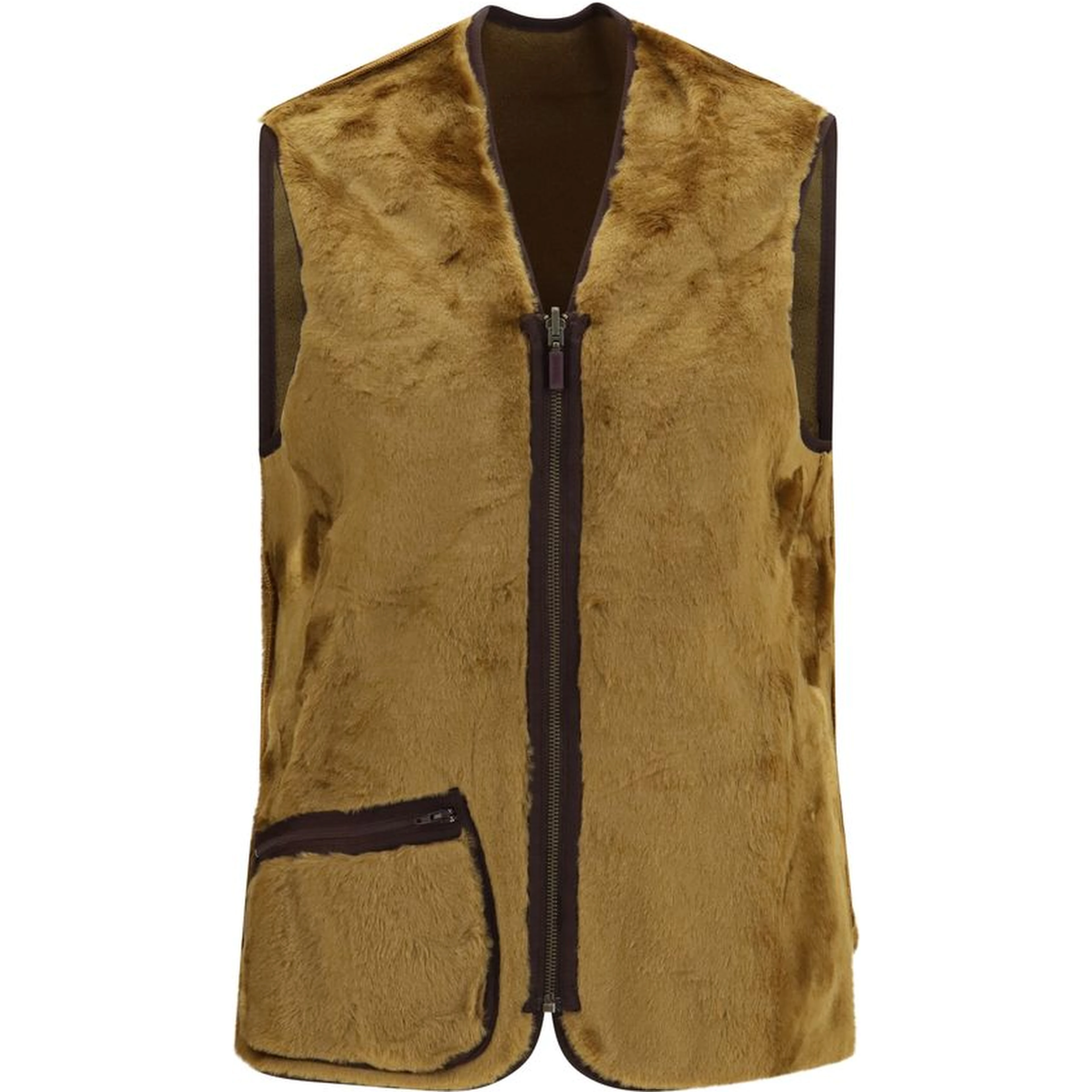 Brown Marabou Sleeveless Jacket