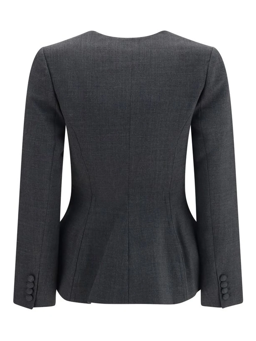 Gray Polyester Full-Length Jacket