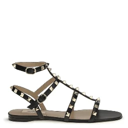 Black Calf Leather Bos Taurus Flat Sandals