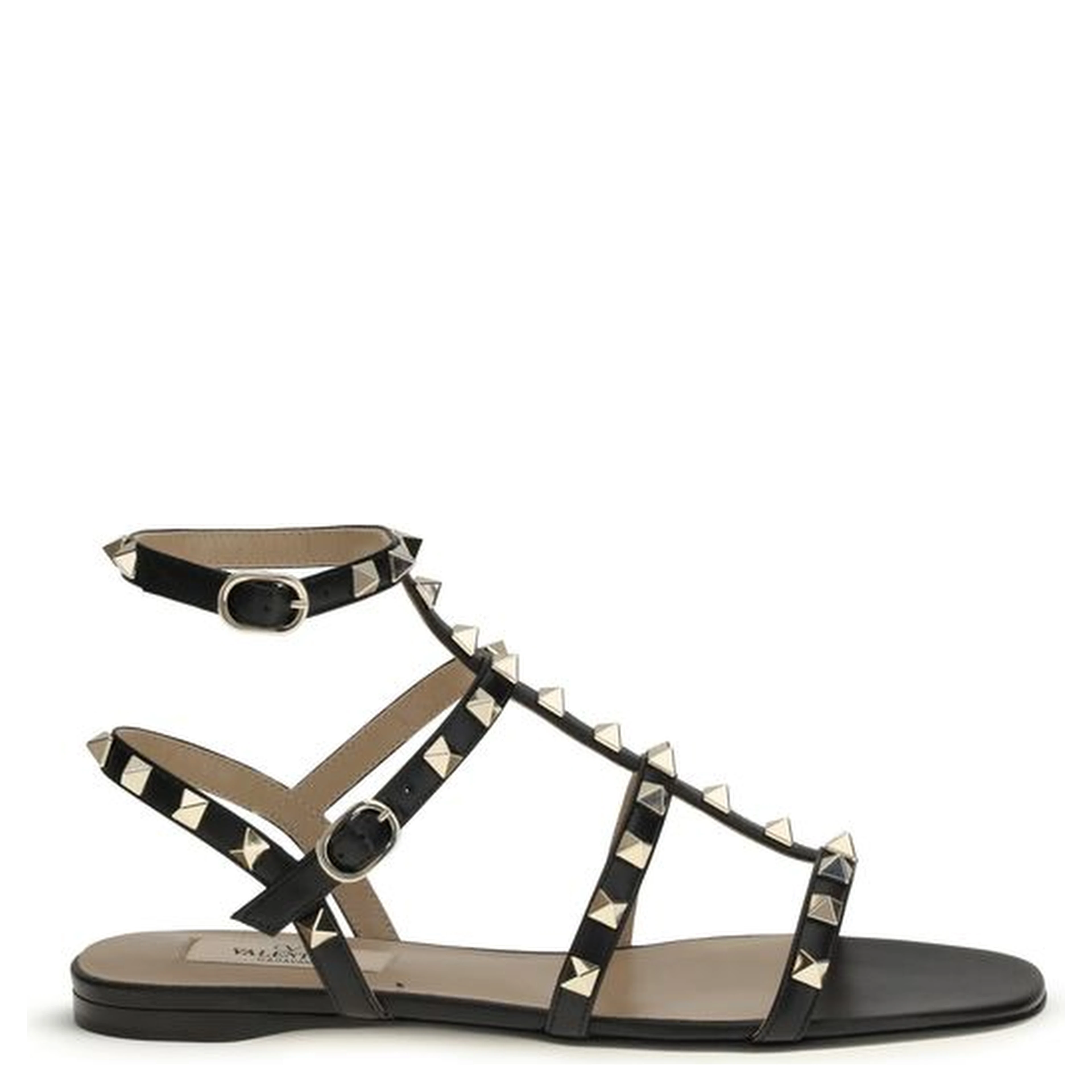 Black Calf Leather Bos Taurus Flat Sandals