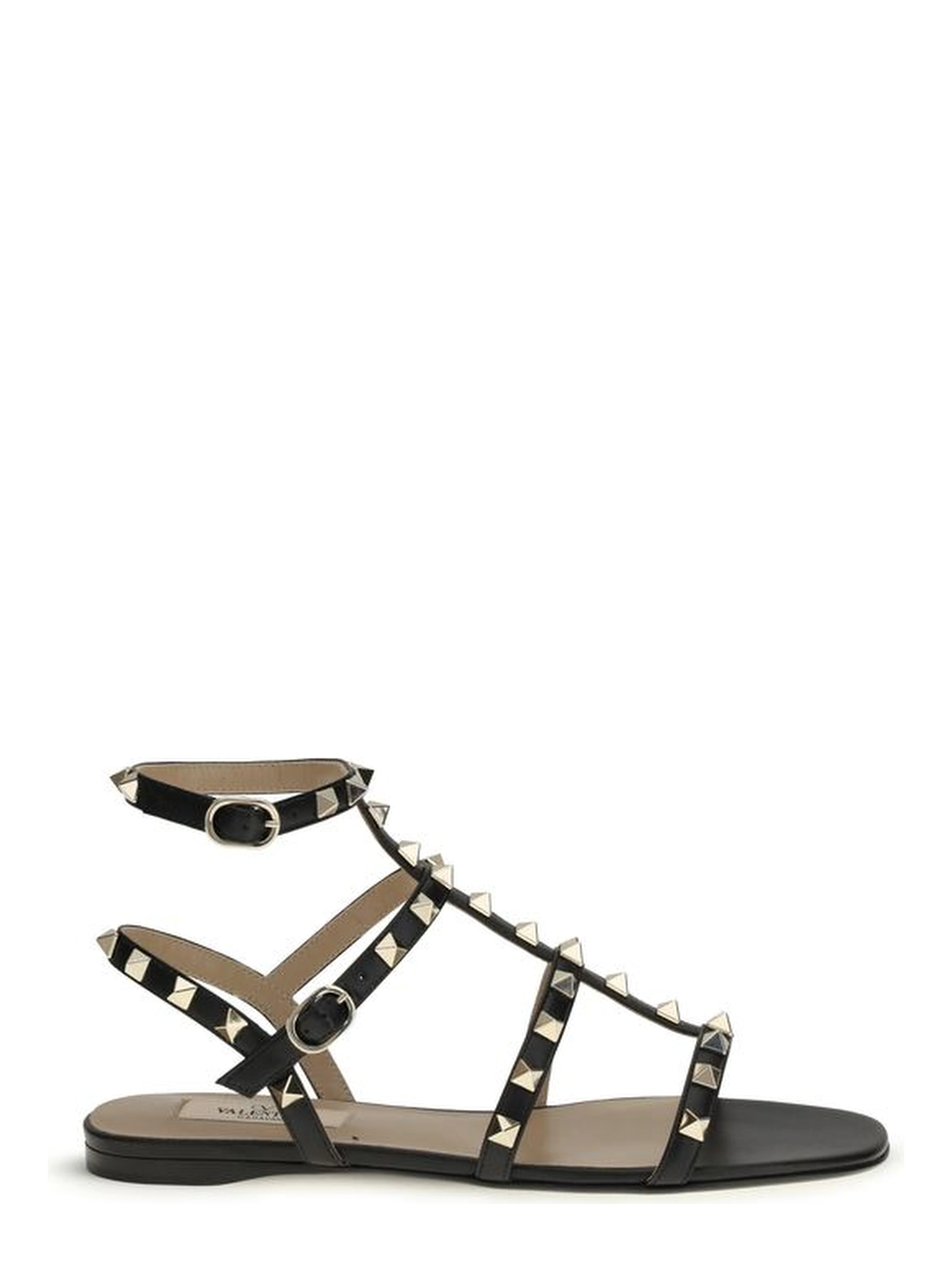 Black Calf Leather Bos Taurus Flat Sandals