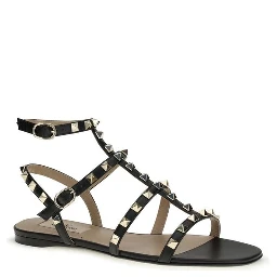 Black Calf Leather Bos Taurus Flat Sandals