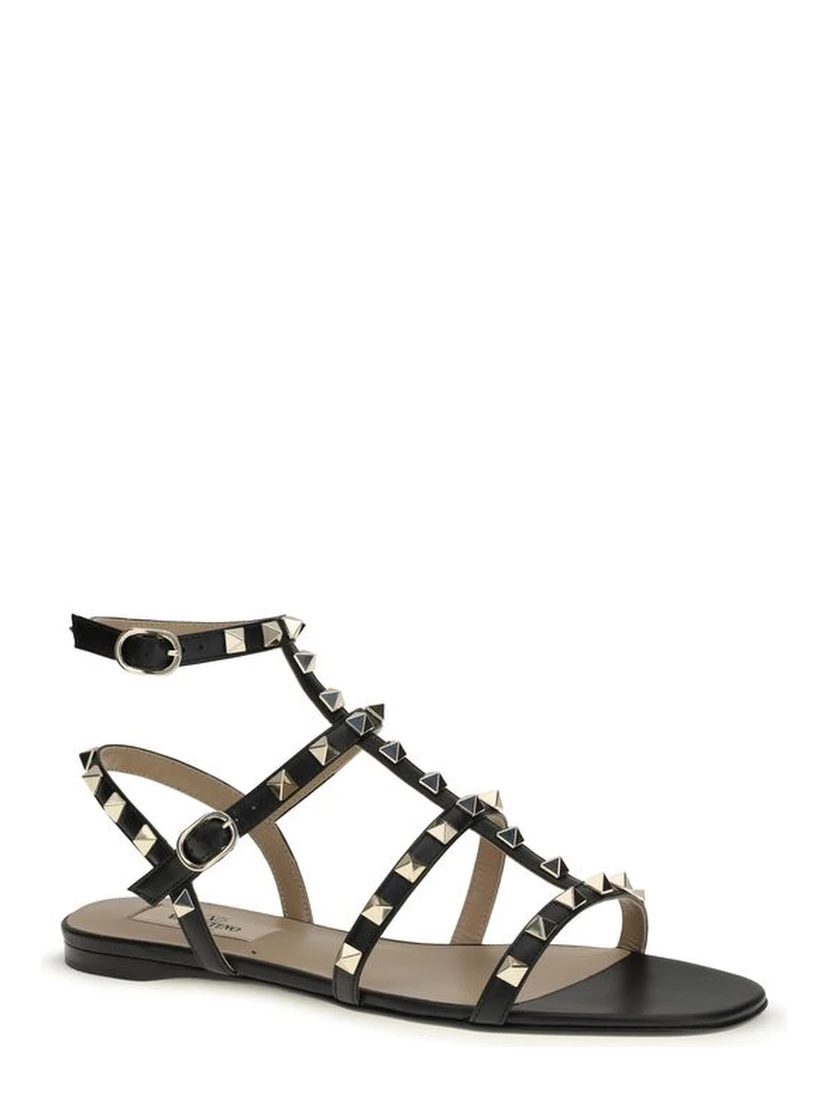 Black Calf Leather Bos Taurus Flat Sandals