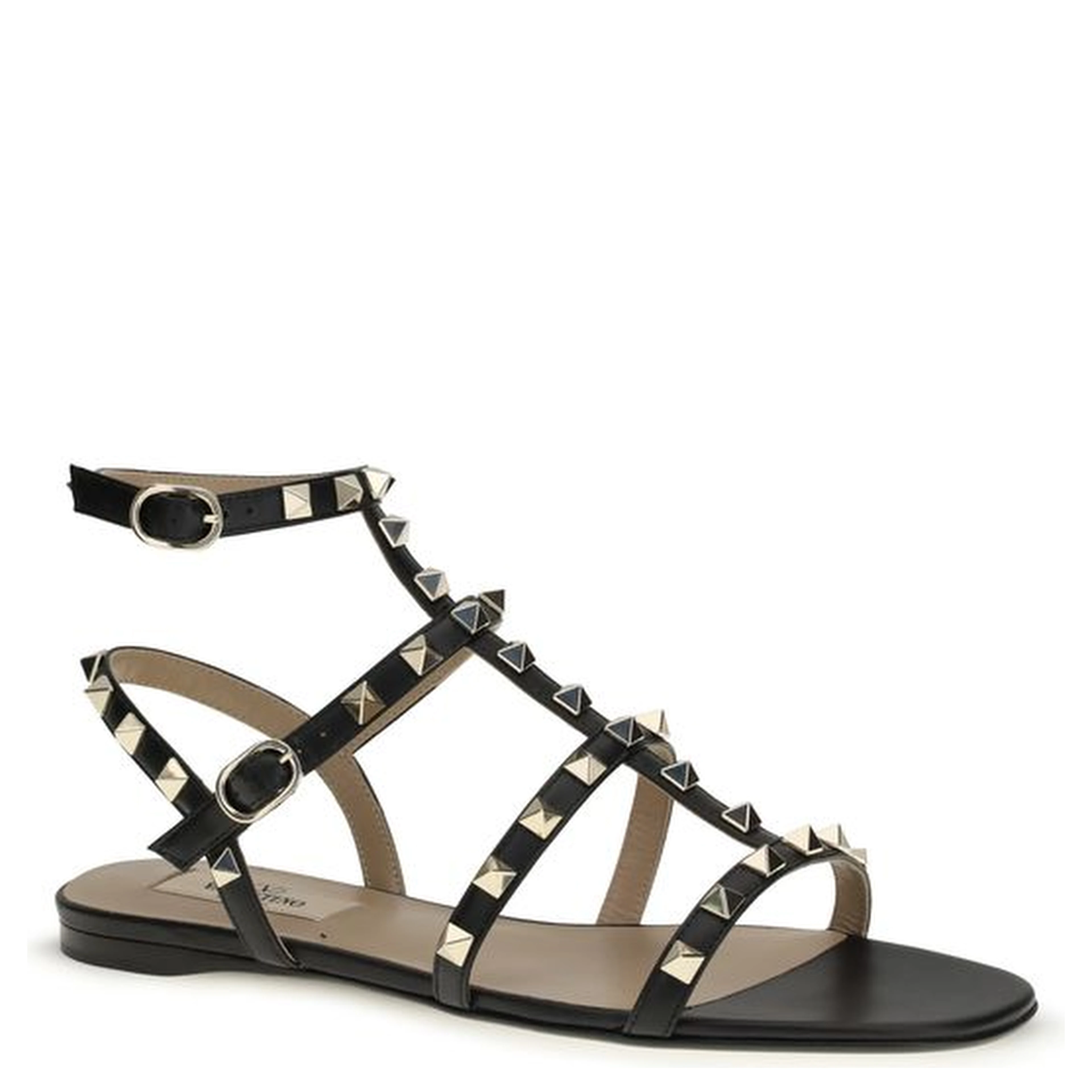 Black Calf Leather Bos Taurus Flat Sandals