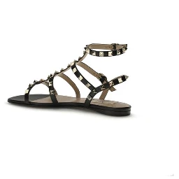Black Calf Leather Bos Taurus Flat Sandals
