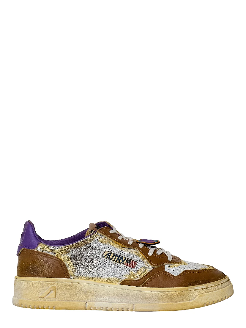 Sneakers Super Vintage Low In Pelle Effetto Crack Chipmunk, Picasso
