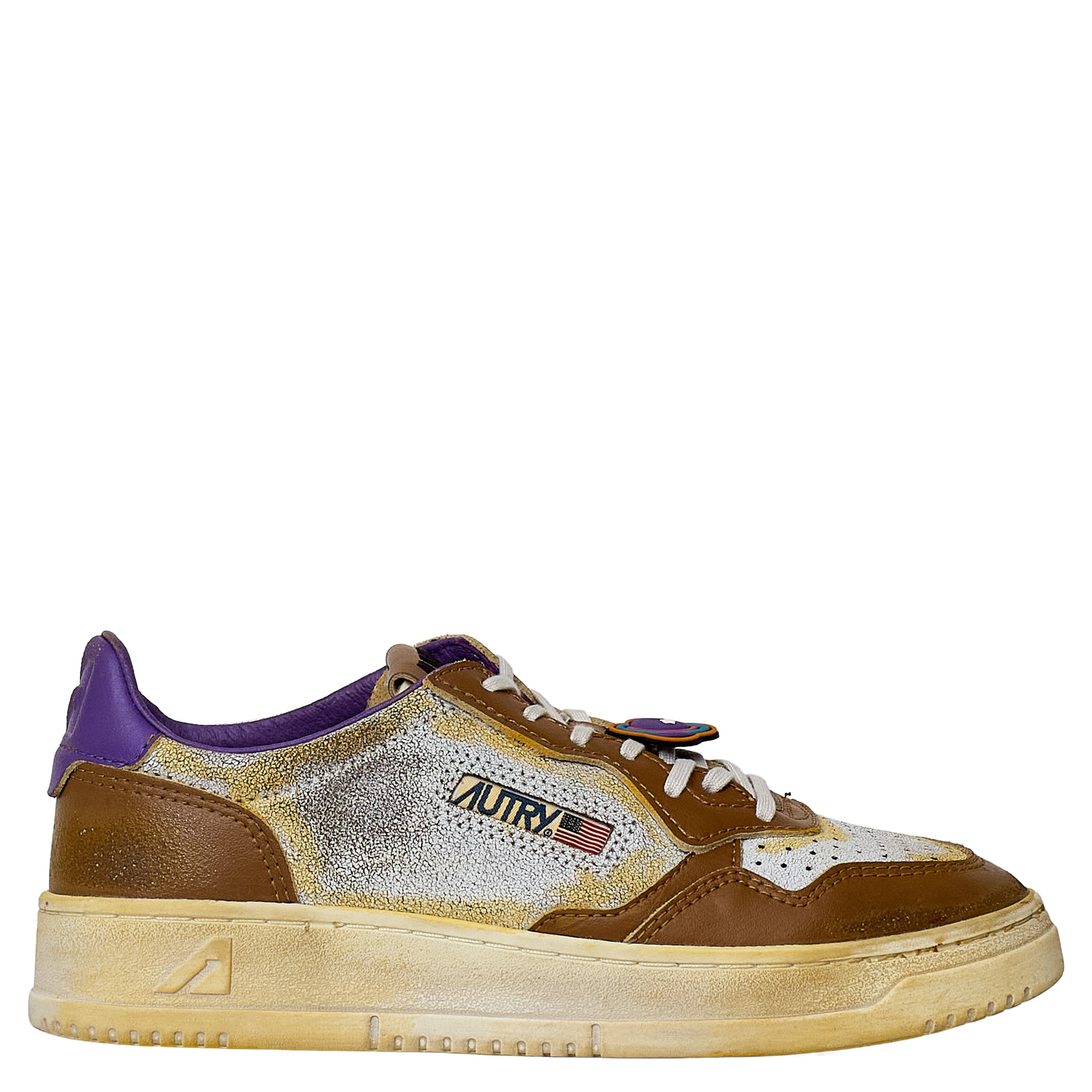 Sneakers Super Vintage Low In Pelle Effetto Crack Chipmunk, Picasso