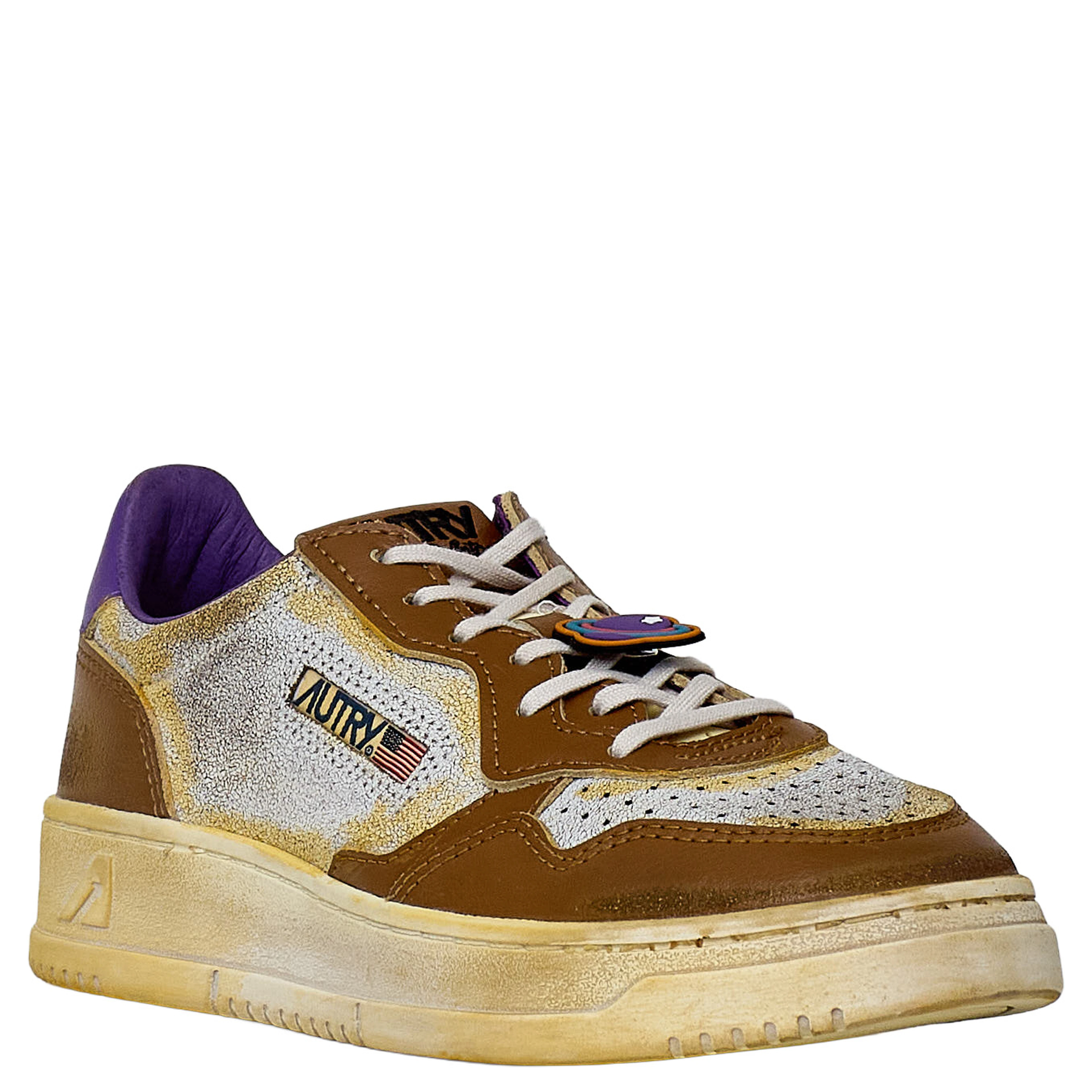 Sneakers Super Vintage Low In Pelle Effetto Crack Chipmunk, Picasso