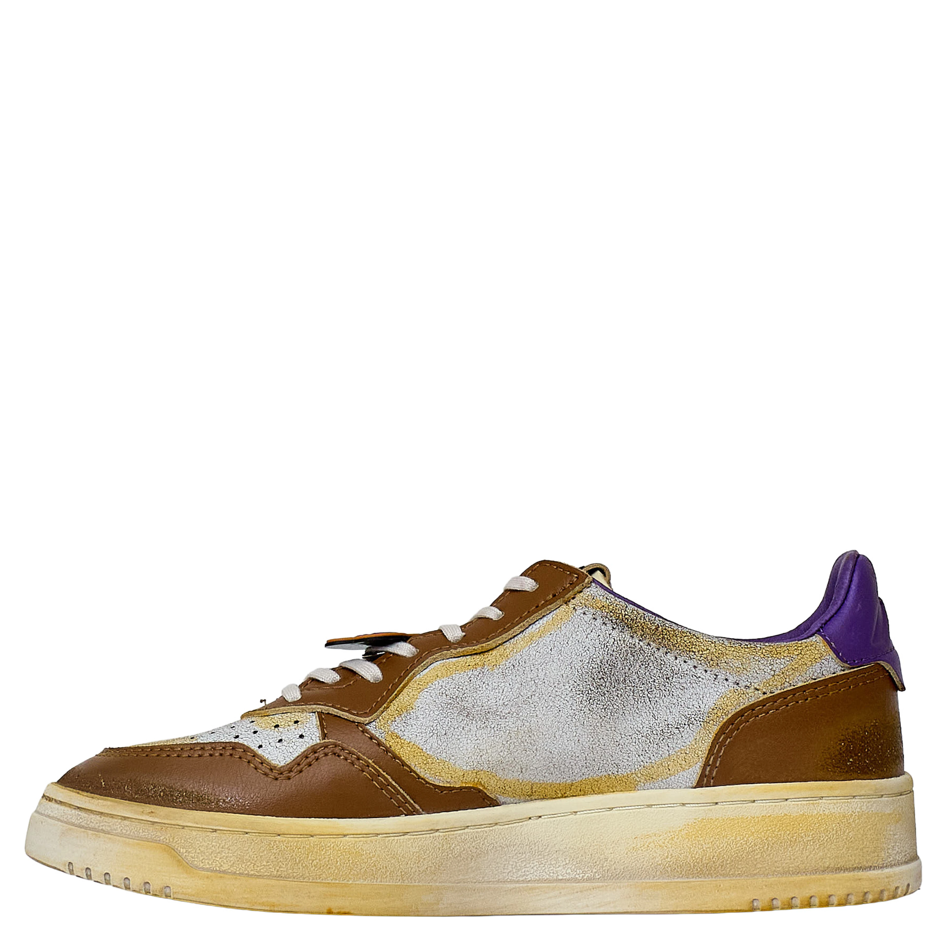 Sneakers Super Vintage Low In Pelle Effetto Crack Chipmunk, Picasso