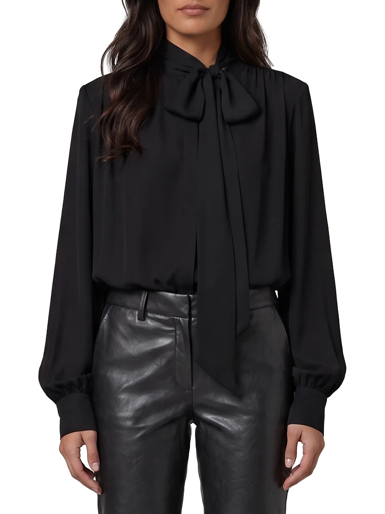 Silk-blouse blouse with bow