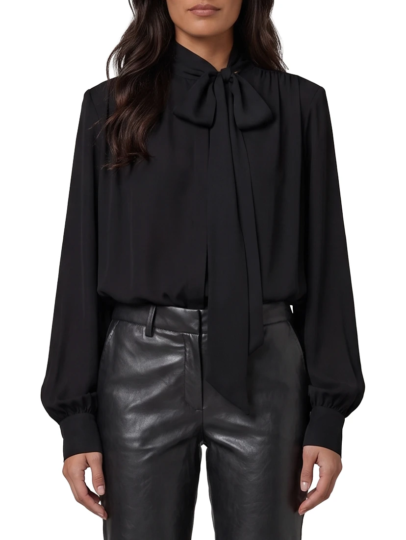 Silk-blouse blouse with bow