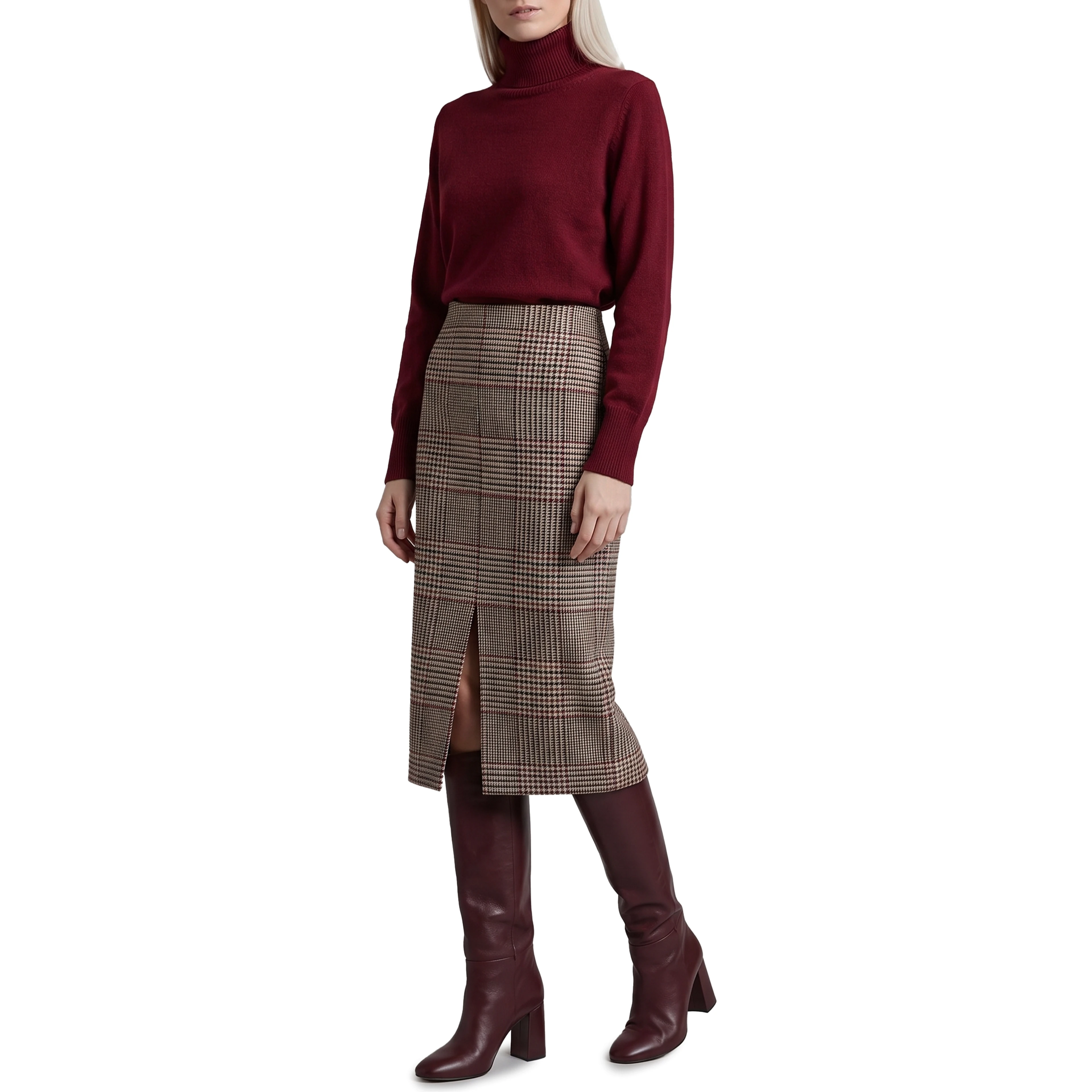 Glen plaid midi skirt