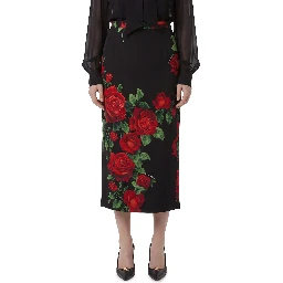 Red Rose print midi skirt