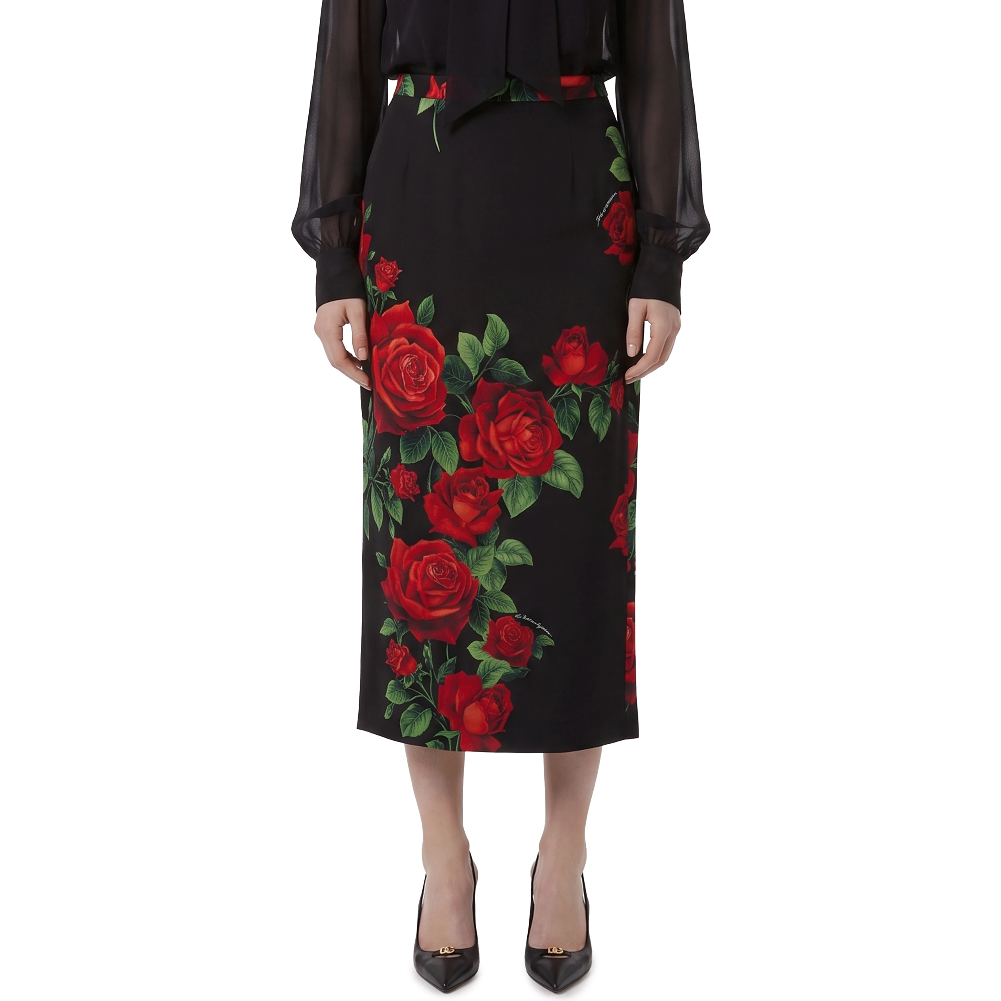 Red Rose print midi skirt