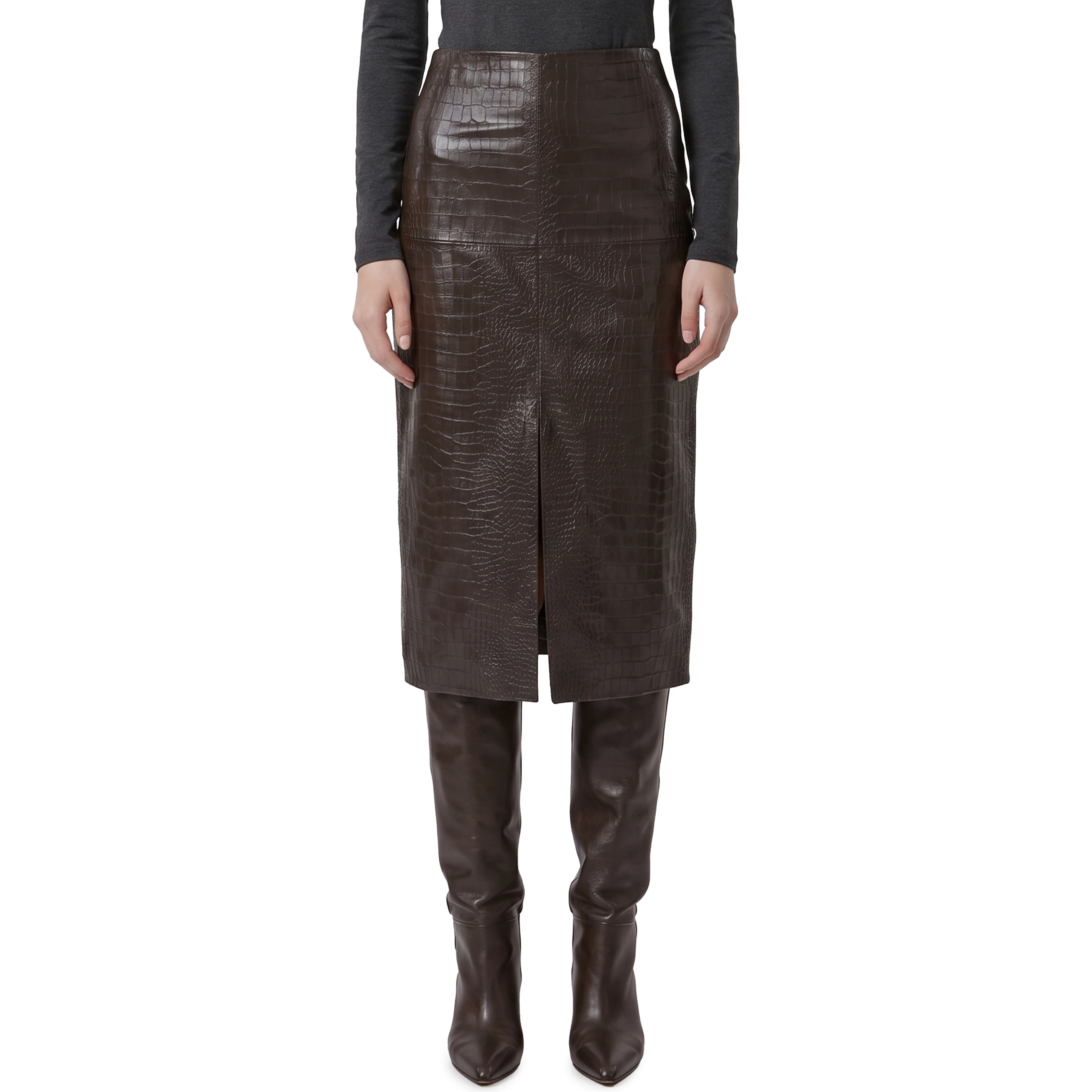 Crocodile print midi skirt