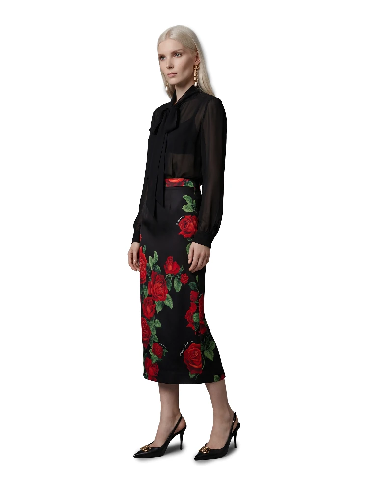 Red Rose print midi skirt alternative